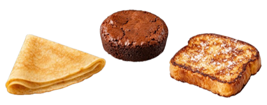 Crêpe, fondant chocolat et brioche perdue