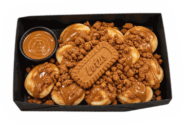 Box sucrée Sucré Salé 92 : mini pancakes nappés de spéculoos, éclats de Lotus et pot de sauce