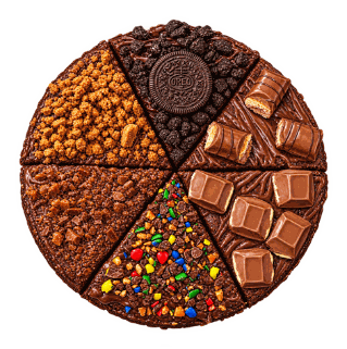 Box XL Sucré Salé 92 : fondant au chocolat entier de 6 parts, chacune avec son topping, dont Oreo, Kinder Bueno et M&M's