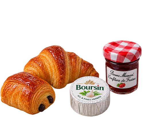 Pain, mini viennoiseries et mini Boursin